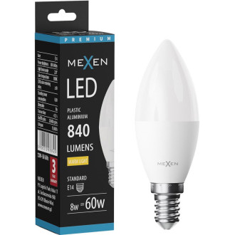 LED žiarovka Mexen Nova E14, C37, 7W, teplá - 3000K, 735 lm - L102-E14-0730-01
