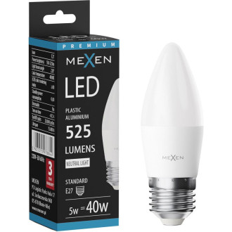 LED žiarovka Mexen Nova E27, C37, 5W, teplá - 3000K, 525 lm - L102-E27-0530-01