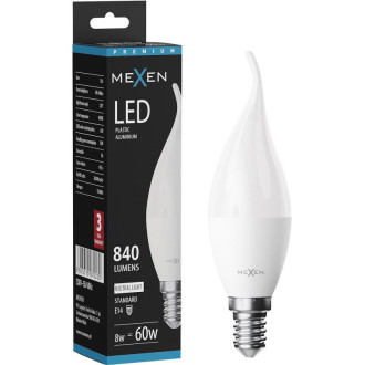 Mexen Nova LED žiarovka E14, C37, 8W, teplá - 3000K, 840 lm - L106-E14-0830-01