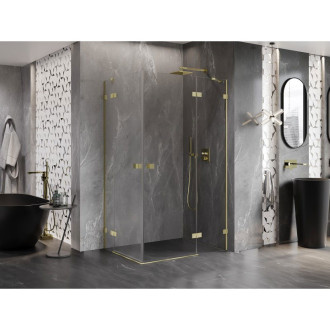 Sprchovací kút Mexen Lunar Duo s pravým pántom 95 x 90 cm, priehľadný, kartáčované zlato - 834-095P-090L-55-00