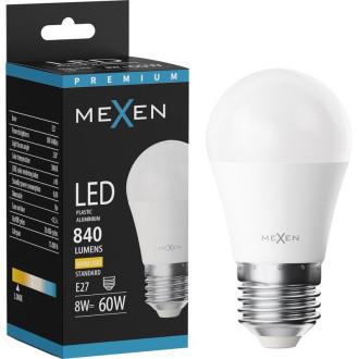 LED žiarovka Mexen Nova E27, G45, 8W, teplá - 3000K, 840 lm - L101-E27-0830-01
