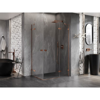 Sprchovací kút Mexen Lunar Duo s pravými pántami 90 x 75 cm, priehľadný, ružové zlato - 834-090P-075L-60-00