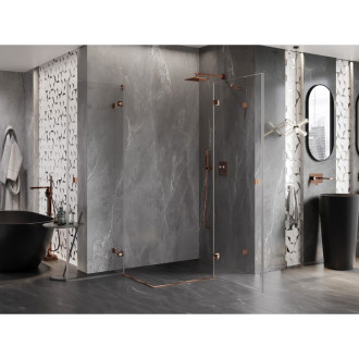 Sprchovací kút Mexen Lunar Duo s pravými pántami 100 x 80 cm, priehľadný, ružové zlato - 834-100P-080L-60-00