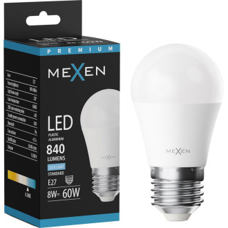 LED žiarovka Mexen Nova E27, G45, 8W, studená - 6500K, 840 lm - L101-E27-0865-01