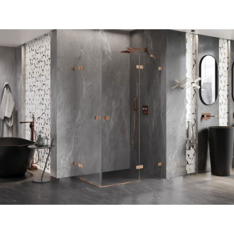Sprchovací kút Mexen Lunar Duo s pravými pántami 110 x 80 cm, priehľadný, kartáčovaná meď - 834-110P-080L-65-00