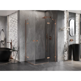 Sprchovací kút Mexen Lunar Duo s pravým pántom 110 x 90 cm, priehľadný, kartáčovaná meď - 834-110P-090L-65-00