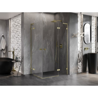 Sprchovací kút Mexen Lunar L Duo s pravým pántom 90 x 70 cm, priehľadný, kartáčované zlato - 834L-090P-070L-55-00
