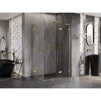 Sprchovací kút Mexen Lunar L Duo s pravým pántom 115 x 75 cm, priehľadný, kartáčované zlato - 834L-115P-075L-55-00
