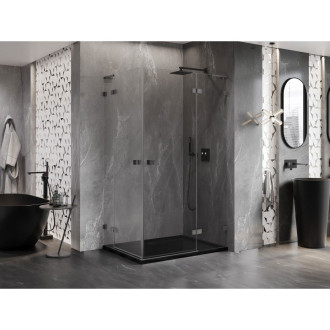 Sprchovací kút Mexen Lunar L Duo s pravým pántom 100 x 85 cm, priehľadný, kartáčovaná pištoľovo sivá - 834L-100P-085L-66-00