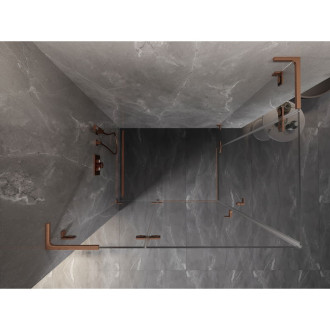 Sprchovací kút Mexen Lunar L Duo s pravým pántom 95 x 85 cm, priehľadný, kartáčovaná meď - 834L-095P-085L-65-00