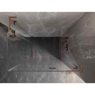 Sprchovací kút Mexen Lunar L Duo s pravým pántom 110 x 90 cm, priehľadný, kartáčovaná meď - 834L-110P-090L-65-00