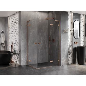 Sprchovací kút Mexen Lunar L Duo s pravými pántami 120 x 110 cm, priehľadný, kartáčovaná meď - 834L-120P-110L-65-00