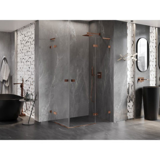 Sprchovací kút Mexen Lunar L Duo s pravými pántami 100 x 95 cm, priehľadný, ružové zlato - 834L-100P-095L-60-00