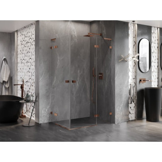 Sprchovací kút Mexen Lunar L Duo s pravými pántami 110 x 105 cm, priehľadný, ružové zlato - 834L-110P-105L-60-00