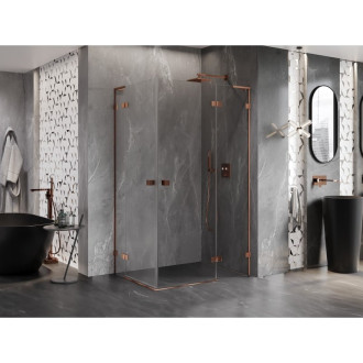 Sprchovací kút Mexen Lunar L Duo s pravými pántami 115 x 110 cm, priehľadný, ružové zlato - 834L-115P-110L-60-00