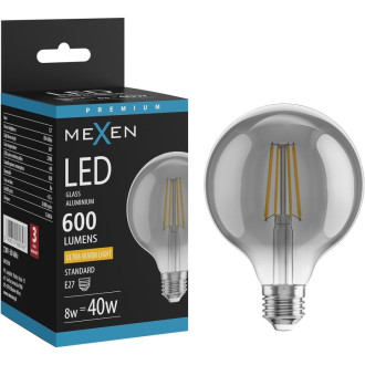 LED žiarovka Mexen Vintis E27, G95, 8W, teplá - 2200K, 600 lm, dymová - L157-E27-0822-70