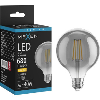 LED žiarovka Mexen Vintis E27, G95, 8W, teplá - 2700K, 680 lm, dymová - L157-E27-0827-70