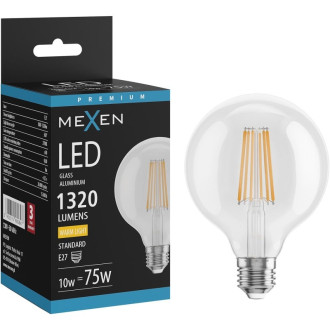 LED žiarovka Mexen Vintis E27, G95, 10W, teplá - 2700K, 1320 lm, číra - L157-E27-1027-00