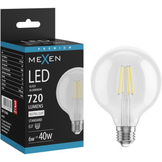 LED žiarovka Mexen Vintis E27, G95, 6W, neutrálna - 4000K, 720 lm, číra - L157-E27-0640-00