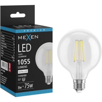 LED žiarovka Mexen Vintis E27, G95, 8W, neutrálna - 4000K, 1055 lm, číra - L157-E27-0840-00