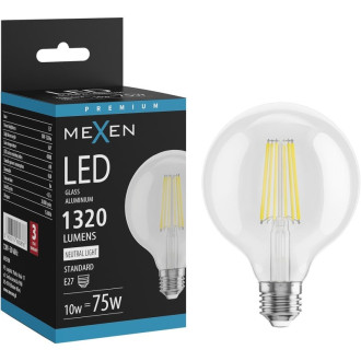 LED žiarovka Mexen Vintis E27, G95, 10W, neutrálna - 4000K, 1320 lm, číra - L157-E27-1040-00