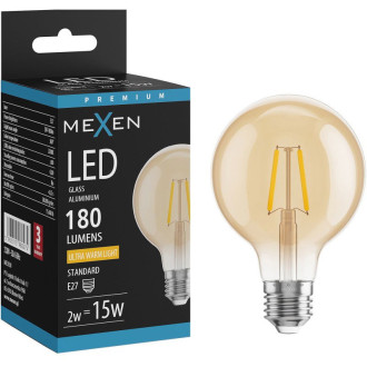 LED žiarovka Mexen Vintis E27, G80, 2W, teplá - 2200K, 180 lm, jantárová - L155-E27-0222-50