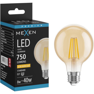 LED žiarovka Mexen Vintis E27, G80, 8W, teplá - 2200K, 750 lm, jantárová - L155-E27-0822-50