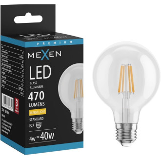 LED žiarovka Mexen Vintis E27, G80, 4W, teplá - 2700K, 470 lm, číra - L155-E27-0427-00
