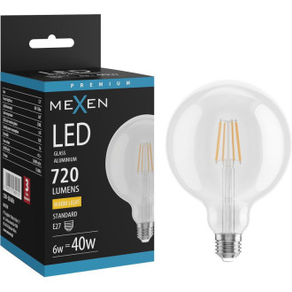 LED žiarovka Mexen Vintis E27, G125, 6W, teplá - 2700K, 720 lm, číra - L158-E27-0627-00