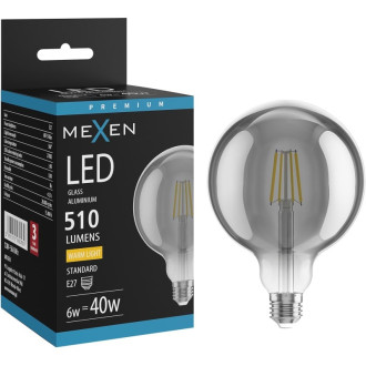 LED žiarovka Mexen Vintis E27, G125, 6W, teplá - 2700K, 510 lm, dymová - L158-E27-0627-70