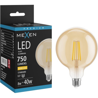 LED žiarovka Mexen Vintis E27, G125, 8W, teplá - 2700K, 750 lm, jantárová - L158-E27-0827-50