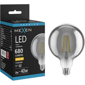 LED žiarovka Mexen Vintis E27, G125, 8W, teplá - 2700K, 680 lm, dymová - L158-E27-0827-70