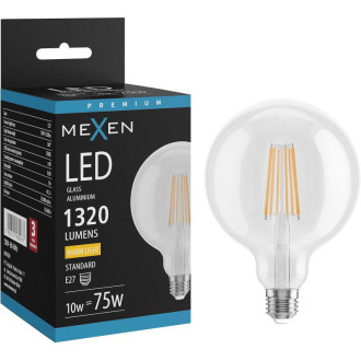 LED žiarovka Mexen Vintis E27, G125, 10W, teplá - 2700K, 1320 lm, číra - L158-E27-1027-00