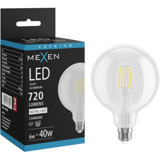 LED žiarovka Mexen Vintis E27, G125, 6W, neutrálna - 4000K, 720 lm, číra - L158-E27-0640-00