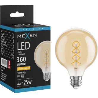 LED žiarovka Mexen Vintis so špirálovým vláknom E27, G95, 4W, teplá - 2200K, 360 lm, jantárová - L167-E27-0422-50