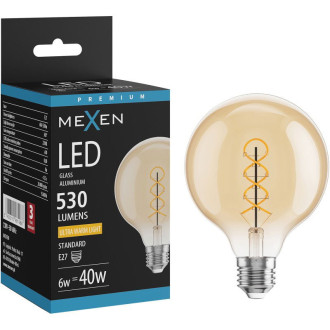 LED žiarovka Mexen Vintis so špirálovým vláknom E27, G95, 6W, teplá - 2200K, 530 lm, jantárová - L167-E27-0622-50