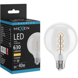 LED žiarovka Mexen Vintis so špirálovým vláknom E27, G95, 6W, teplá - 2700K, 630 lm, číra - L167-E27-0627-00