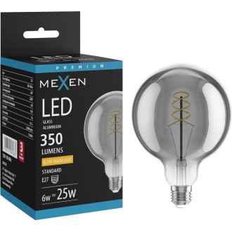 LED žiarovka Mexen Vintis so špirálovým vláknom E27, G125, 6W, teplá - 2200K, 350 lm, dymová - L168-E27-0622-70