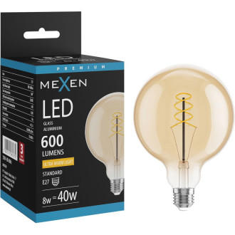LED žiarovka Mexen Vintis so špirálovým vláknom E27, G125, 8W, teplá - 2200K, 600 lm, jantárová - L168-E27-0822-50
