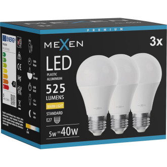 Mexen Nova 3x LED žiarovka E27, A60, 5W, teplá - 3000K, 525 lm - L100-E27-0530-01x03