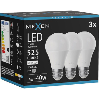 Mexen Nova 3x LED žiarovka E27, A60, 5W, neutrálna - 4000K, 525 lm - L100-E27-0540-01x03