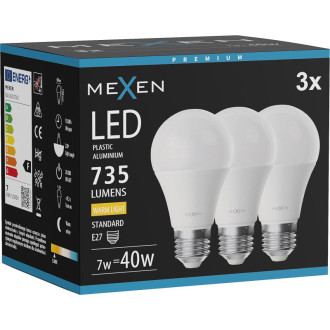 Mexen Nova 3x LED žiarovka E27, A60, 7W, teplá - 3000K, 735 lm - L100-E27-0730-01x03