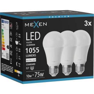 Mexen Nova 3x LED žiarovka E27, A60, 10W, neutrálna - 4000K, 1055 lm - L100-E27-1040-01x03