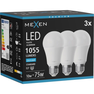 Mexen Nova 3x LED žiarovka E27, A60, 10W, studená - 6500K, 1055 lm - L100-E27-1065-01x03