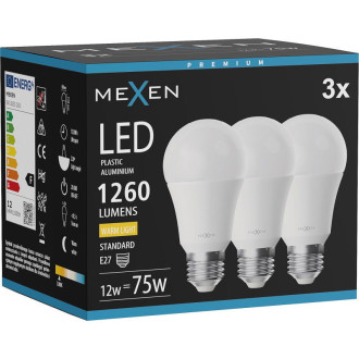 Mexen Nova 3x LED žiarovka E27, A60, 12W, teplá - 3000K, 1260 lm - L100-E27-1230-01x03