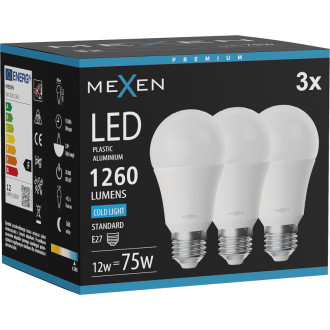 Mexen Nova 3x LED žiarovka E27, A60, 12W, studená - 6500K, 1260 lm - L100-E27-1265-01x03