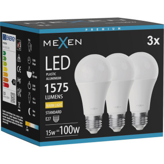 Mexen Nova 3x LED žiarovka E27, A60, 15W, teplá - 3000K, 1575 lm - L100-E27-1530-01x03