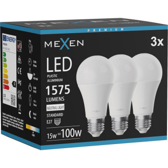 Mexen Nova 3x LED žiarovka E27, A60, 15W, neutrálna - 4000K, 1575 lm - L100-E27-1540-01x03