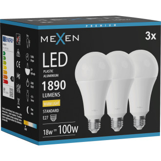 Mexen Nova 3x LED žiarovka E27, A70, 18W, teplá - 3000K, 1890 lm - L100-E27-1830-01x03