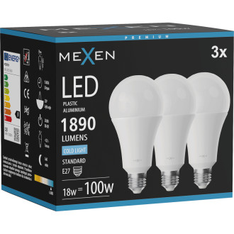 Mexen Nova 3x LED žiarovka E27, A70, 18W, studená - 6500K, 1890 lm - L100-E27-1865-01x03